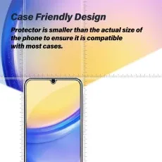 Case-friendly design screen protector. Smaller than phone size for case compatibility