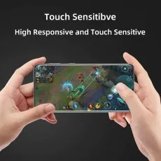 Hands playing League of Legends Wild Rift on a touch-sensitive device with high responsiveness.