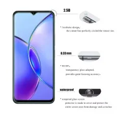 2.5D, 0.33mm, 99.99% transparency screen protector. Aesthetic design, waterproof, tempered glass