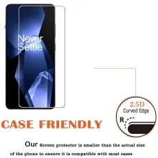 our screen protector for OnePlus ace. Case-friendly, 2.5D curved edge design, slightly smaller than the screen for case compatibility. Displays Never Settle