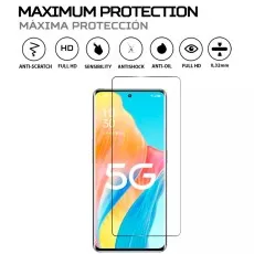 Oppo A1 Pro screen protector maximum protection, anti-scratch, full HD, touch sensibility, anti-shock, anti-oil, 0.32mm thickness. Displays 1930 and 5G