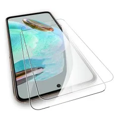 Two clear screen protectors next to a Oppo A2 Pro smartphone with a colorful abstract wallpaper.