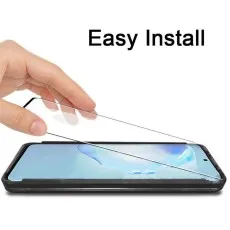 Hand applying a clear screen protector to a Oppo F23 , emphasizing Easy Install.