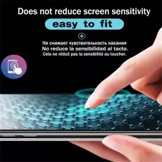 Screen protector maintains touch sensitivity and is easy to install. Finger touching screen shown with multi features