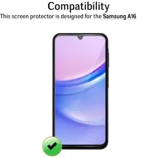 This screen protector is designed for the Samsung A16, as indicated by the text and the phone shown