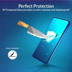 Knife about to scratch an Samsung A16 screen with 9H tempered glass for perfect, shatterproof protection