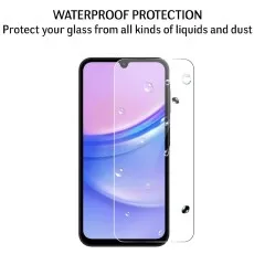 Waterproof screen protector on a Samsung A16, protecting from liquids and dust. Another protector is beside it