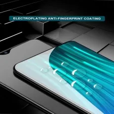 Close-up of a phone screen with water droplets, highlighting its electroplating anti-fingerprint coating