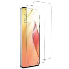 Oppo Reno 8T 5G in silver with two clear screen protectors ready for application. Screen displays 1900 and a date. UK listing.