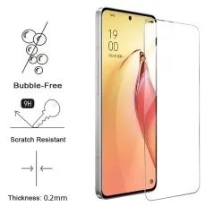 Oppo Reno 8T 5G screen protector bubble-free, 9H scratch resistant, 0.2mm thickness. Phone displays 1900. UK listing.