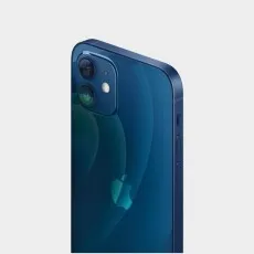 Blue Apple iPhone 12 64GB Unlocked Renewed Close-up of back showing dual camera and Apple logo