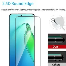2.5D round edge screen protector for a comfortable feel, shown with smooth, curved edges compared to sharper Others.