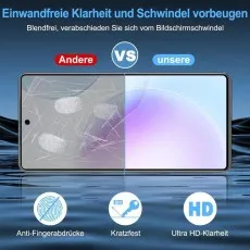 Realme V50s protector (unsere) clear, no prints vs. andere smudged, scratched.