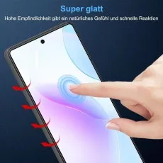 Super smooth, sensitive touch screen protector for Realme V50s. Finger interacting.