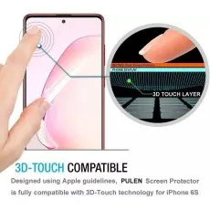 Finger pressing a Samsung Galaxy A71 5G screen with a 3D touch-compatible Pulen screen protector