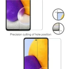 Precision-cut tempered glass for Samsung A72, perfect fit with camera hole alignment