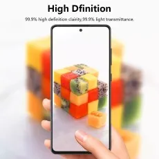 A smartphone displays a high-definition image of a fruit Rubik's Cube