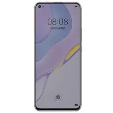 Huawei Nova 7 SE phone displaying the time 0808 and Privacy tempered Glass on a light purple abstract wallpaper.