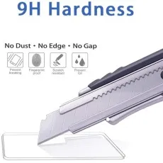9H hardness screen protector being tested with a utility knife