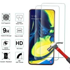 Samsung A80 with screen protector features anti-fingerprint, 9H hardness, HD, scratch resistant