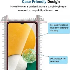 Case-friendly F14 4G screen protector. Smaller design with curved edges and case space
