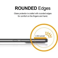 ROUNDED Edges screen protector with a 2.5D curved edge shown for comfort on fingers and hand