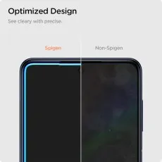 Spigen screen clear view vs. blurry non-Spigen screen. Optimized Design