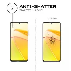 Anti-shatter screen protector for Realme C55, impact comparison shown.