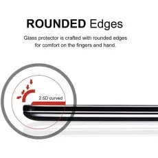 A diagram illustrating the 2.5D curved rounded edges of a glass screen protector on a device