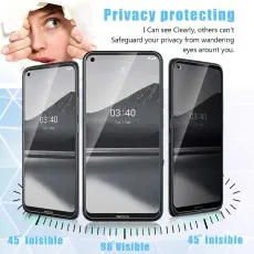 Nokia 3.4 privacy screen protector clear at 90°, invisible at 45° angles, safeguarding privacy. Shows 0340