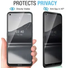 Nokia 3.4 privacy screen protector directly visible head-on, anti-spy (invisible) at a 45° angle. Shows 0340.