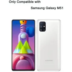 Only Compatible with Samsung Galaxy M51 text above front and back views of the phone