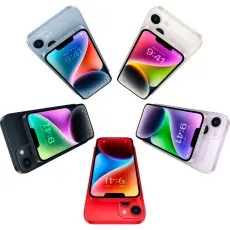 Color options for the Apple iPhone 14 128GB Unlocked Renewed Blue, Pink, Red, White, and Black