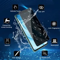 delicate touch, anti-spy, fingerprintscratchbubble-free, waterproof, face ID, burst protection.
