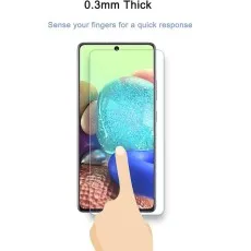 0.3mm thick screen protector on a Samsung Galaxy M series phone, emphasizing sensitive touch response