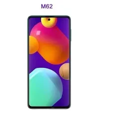 Samsung Galaxy M62 smartphone displaying a colorful wallpaper