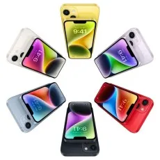 Color options for the Apple iPhone 14 256GB Unlocked Renewed Blue, Pink, Red, White, and Black