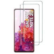 A Samsung Galaxy Note 20 Smartphone with two clear screen protectors next to it