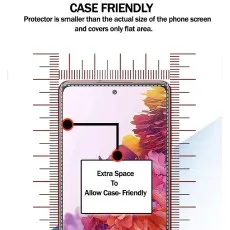 Case friendly screen protector shown smaller than the phone screen