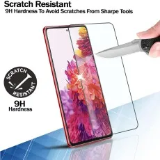 Knife scratching Samsung Galaxy Note 20 screen protector, showing 9H hardness