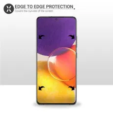 Samsung Galaxy series phone with a screen protector providing edge-to-edge coverage over its curved display