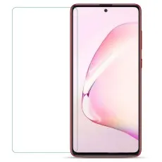 A clear screen protector is positioned next to a Samsung Galaxy S10 lite