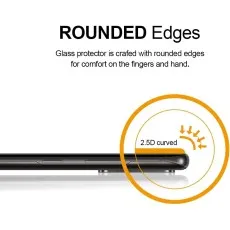 Rounded edges on a glass screen protector for comfort. 2.5D curved