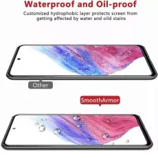 Waterproof and oil-proof screen protectors compared; SmoothArmor shows beading