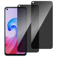 Oppo A96 with Two privacy screen protector partially applied and a spare next to it