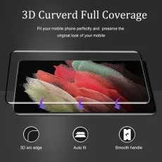 3D curved full coverage screen protector for Samsung S21 Plus 5G. Auto fit, smooth handle