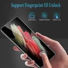 Finger unlocking a Samsung S21 Plus 5G with a screen protector. Supports fingerprint ID