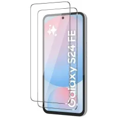 Samsung Galaxy S24 FE with two clear screen protectors