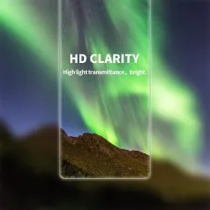 HD Clarity screen protector displaying a bright aurora borealis scene