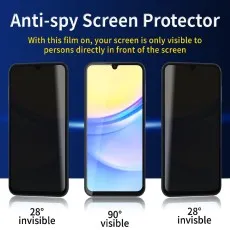 Privacy screen visible at 90°, dark at 28° For Huawei P Smart S.